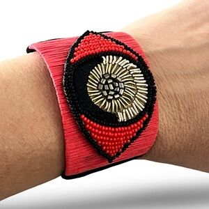 Handcrafted Red Black Evil Eye Brass Bracelet